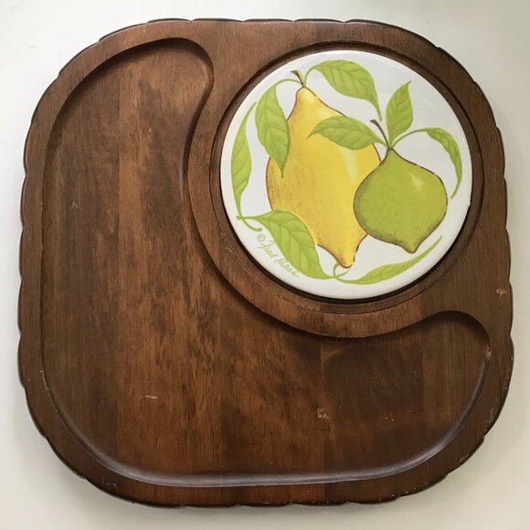 Vintage Fred Press Wooden Cheese Board with Ceramic Tile - Citrus Fruit Theme - Picture 2 of 5